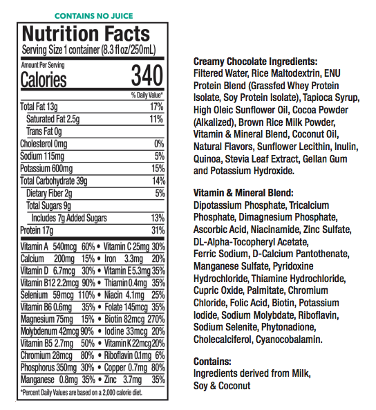 ENU Nutritional Shakes chocolate nutrition - ENU Nutritional Shakes